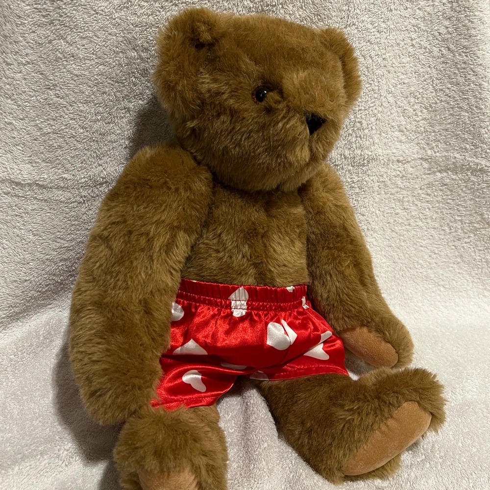 Classic Vermont Teddy Bear with heart silk boxers